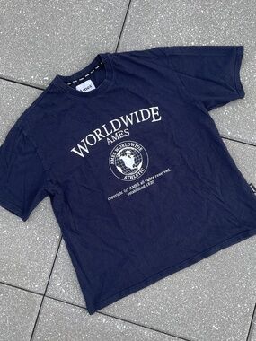 Ames Worldwide Graphic Tee Size 2 Navy Streetwear Unisex T Shirt